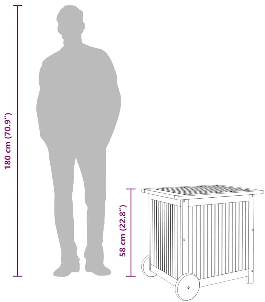 tömör akácfa kerti tárolóláda kerekekkel 60 x 50 x 58 cm