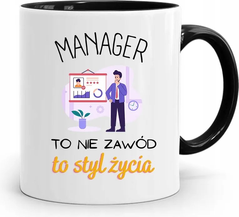 Menedzser Bögre Fekete Ajándék fényképes nyomtatással