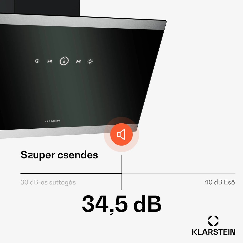 Klarstein FlashLine páraelszívó, A++, 524 m³/h, 3 szint, érintős, csendes, LED, elszívás/recirkuláció, 100 W