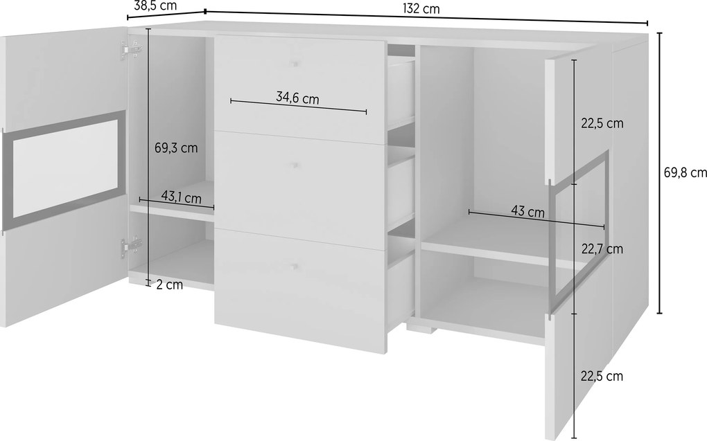 Baros 26 komód 132 cm - sötét beton / pala szürke