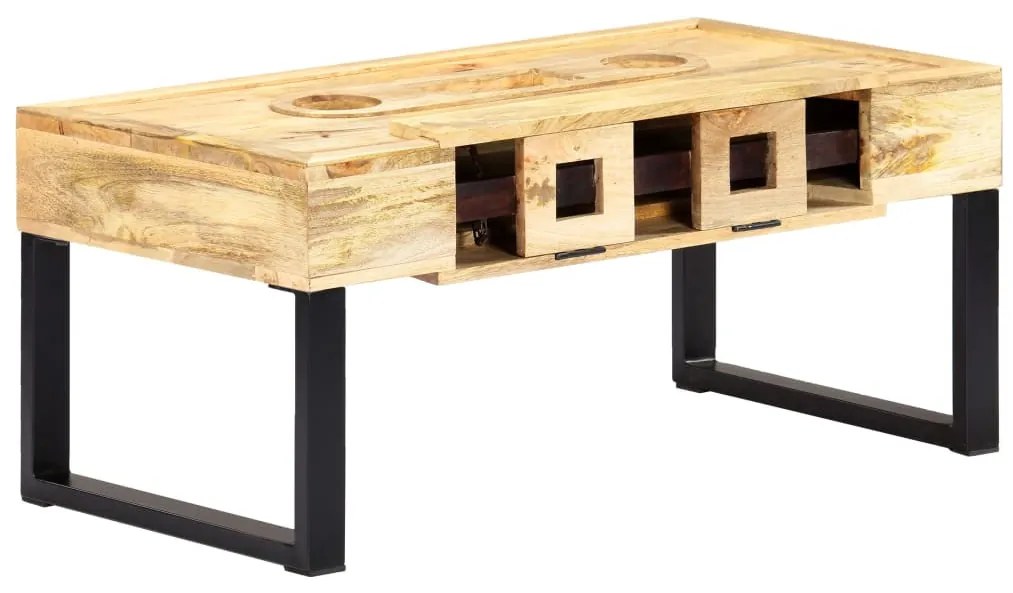 Magnókazetta formájú tömör mangófa dohányzóasztal 100x52x45 cm