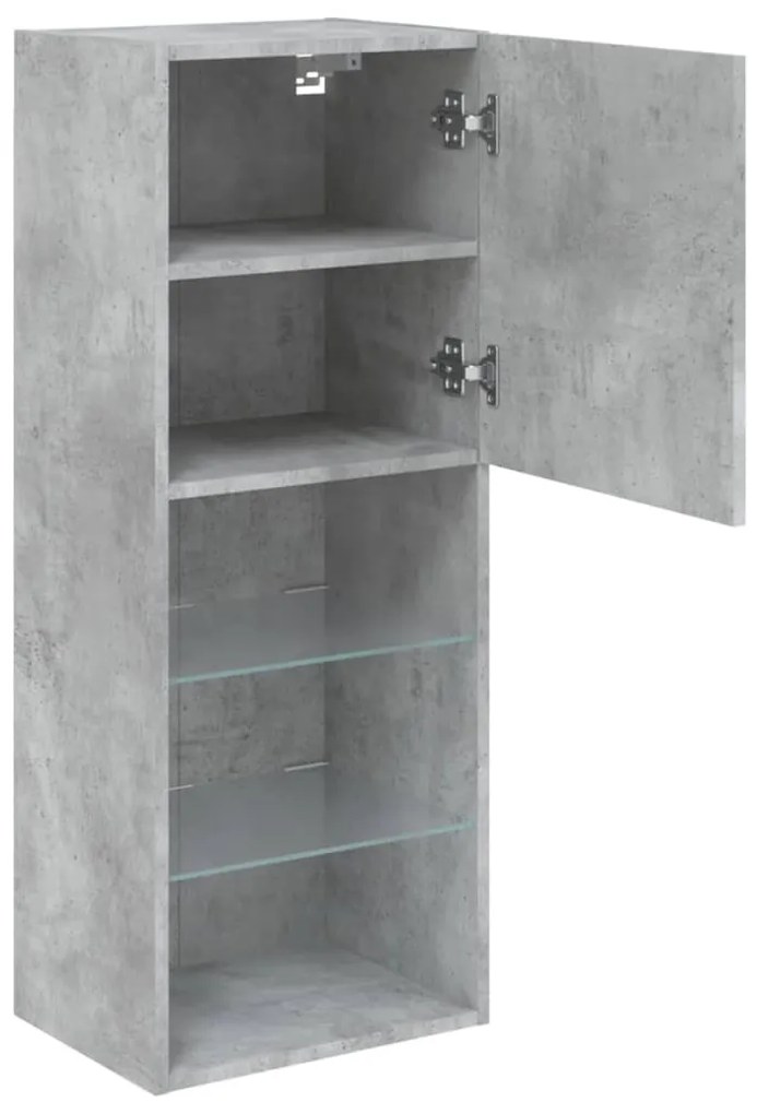 betonszürke TV-szekrény LED lámpákkal 40,5 x 30 x 102 cm