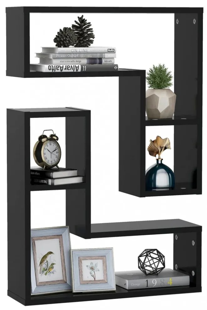 2 db fekete forgácslap fali polc 50 x 15 x 50 cm