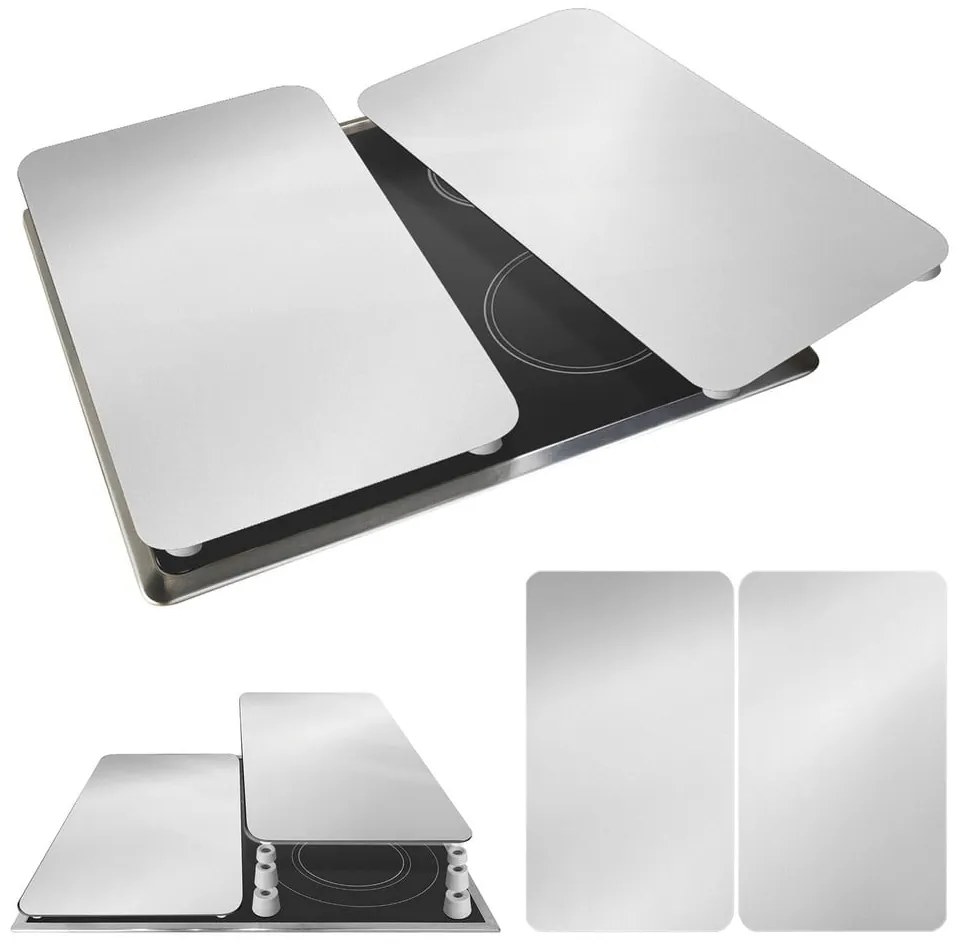 Edzett üveg tűzhely fedőlap szett 2 db-os 30x52 cm Universal Silver – Wenko