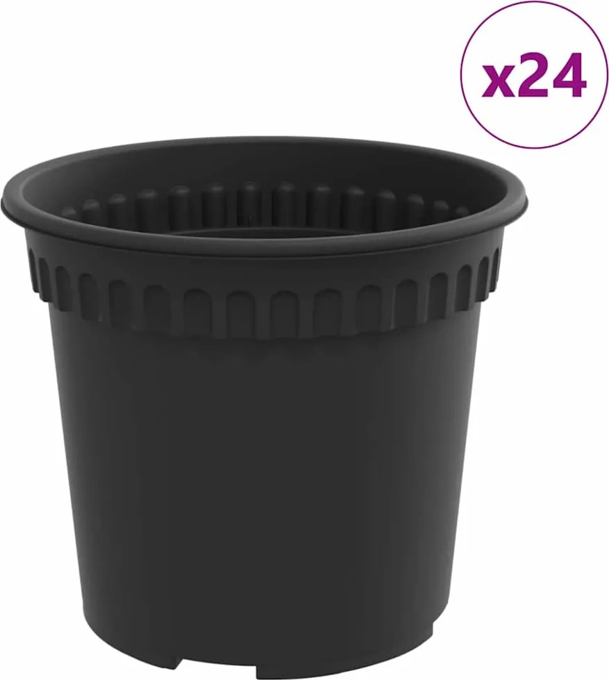 vidaXL Kerek Virágcserép 24 pcs Fekete Ø 15 x 12 cm Műanyag