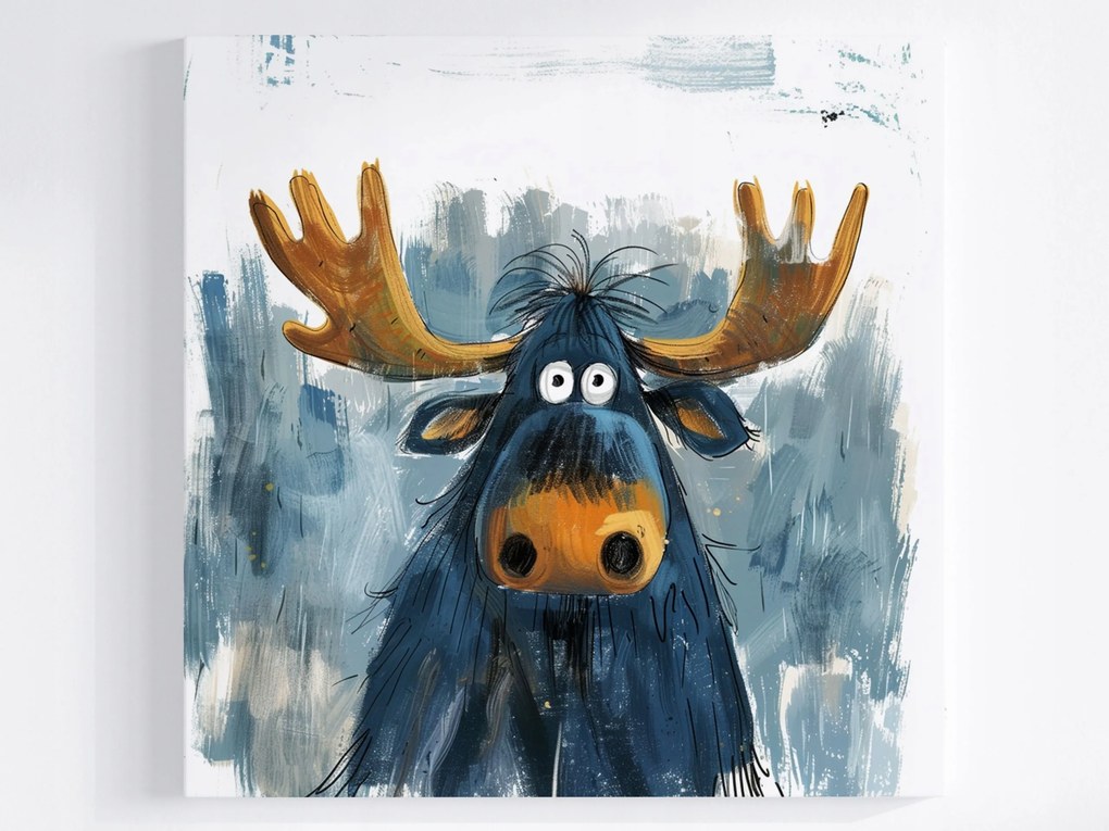 Poszter Portré Vicces Kék Jávorszarvas Rénszarvas Felszarvazott 80x80