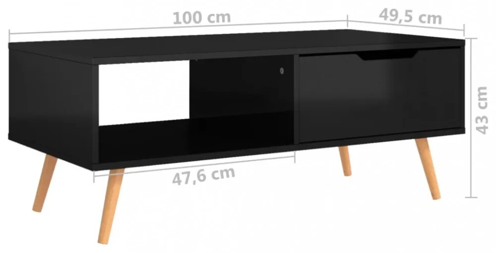 magasfényű fekete szerelt fa dohányzóasztal 100 x 49,5 x 43 cm