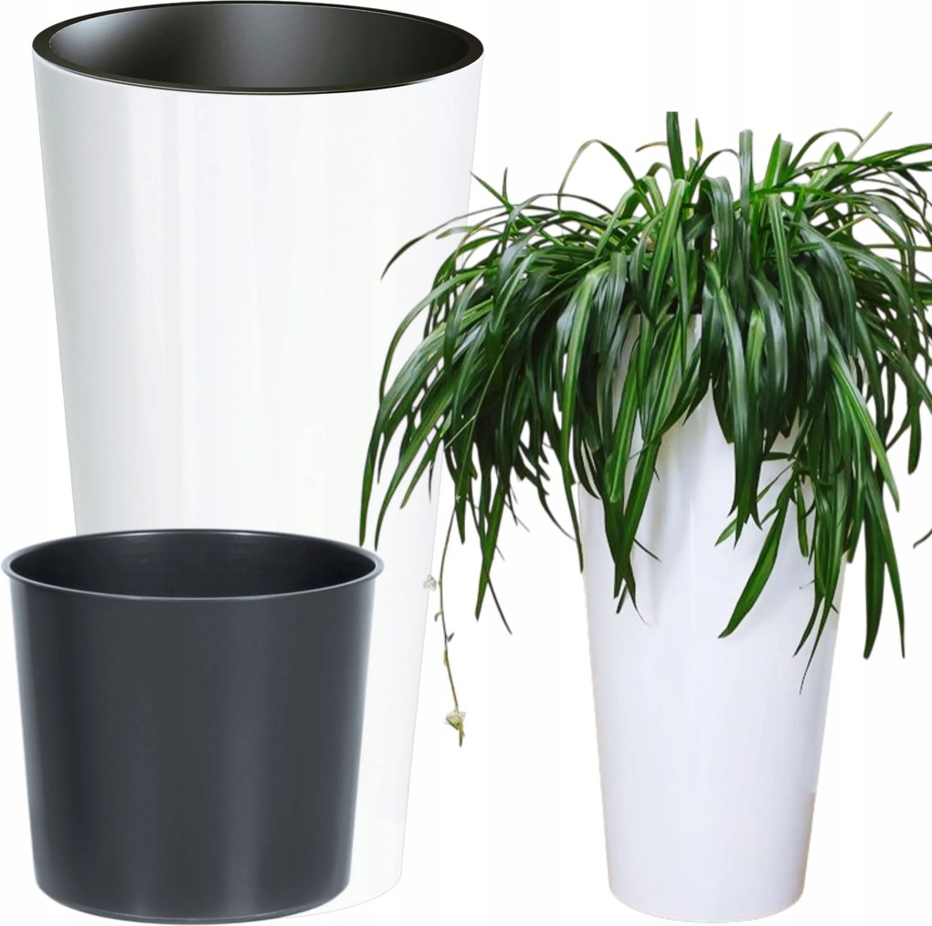 Kerek virágtartó fényes 20cm-es virágtartó betéttel távtartó betét