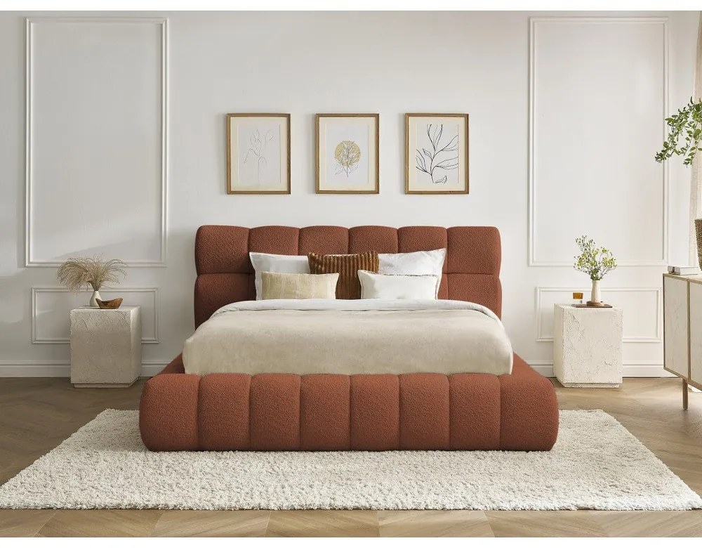 Narancssárga kárpitozott ágyneműtartós franciaágy ágyráccsal 180x200 cm Mont Blanc – Bobochic Paris