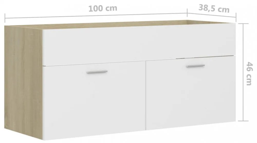 fehér és sonoma tölgy szerelt fa mosdószekrény 100x38,5x46 cm