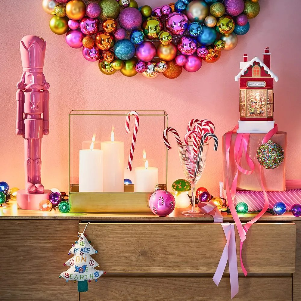HANG ON üveg karácsonyfadísz, pink Candy Cane Ø8cm