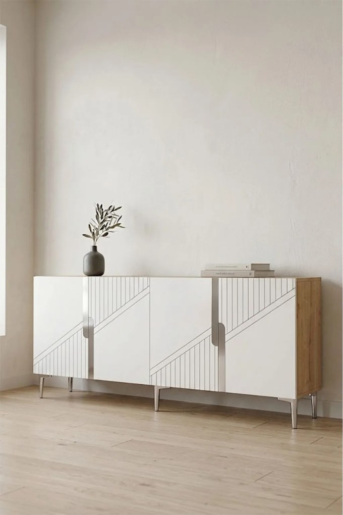 Evva komód, zafír tölgy-ezüst, 150 cm