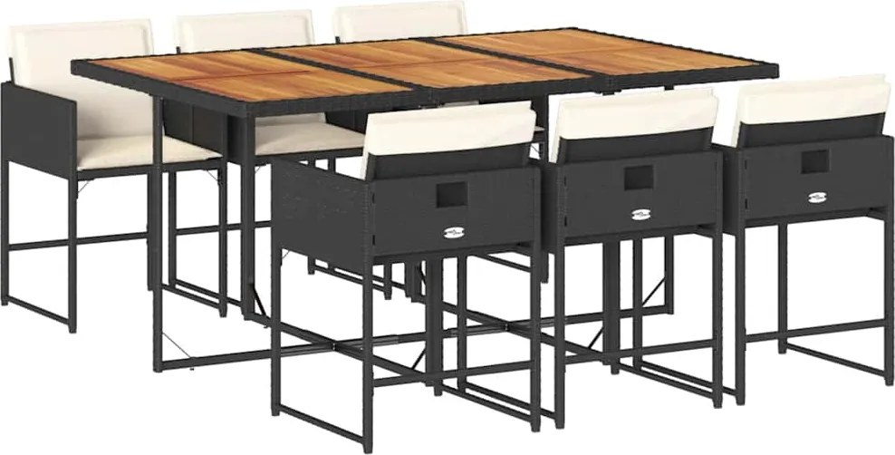 vidaXL 7 részes fekete polyrattan kerti étkezőgarnitúra párnával