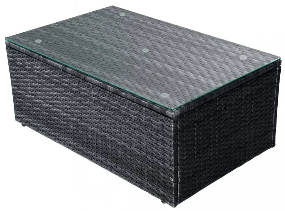 4-részes fekete polyrattan kerti bútorszett párnákkal