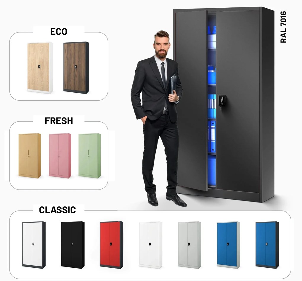 Fém iratszekrény JAN H, 900 x 1950 x 400 mm, antracit