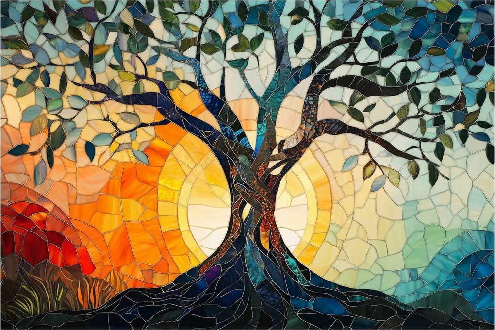 Kép – Mozaik – nap és fa I. (90x60 cm)