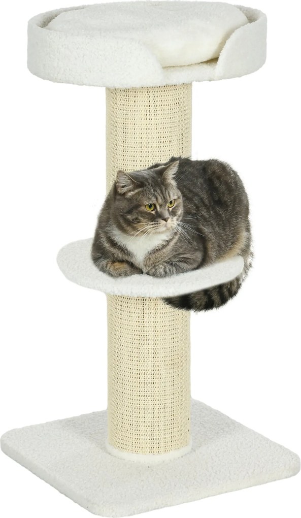 PawHut Macska Kaparófa 91 cm Magas, 3 Szintes Macska Torony Fészek Platformmal és Zsugor Kábel Postával, 45x45x91 cm Krém | Aosom