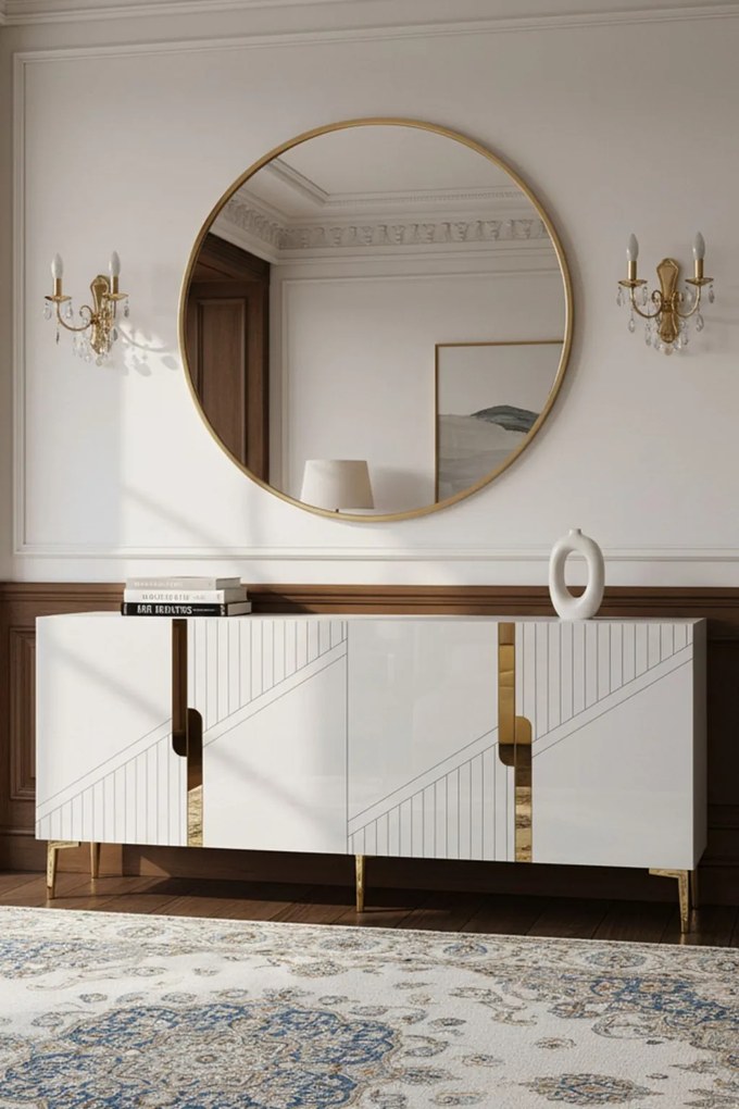 Evva komód, fehér-arany, 125 cm
