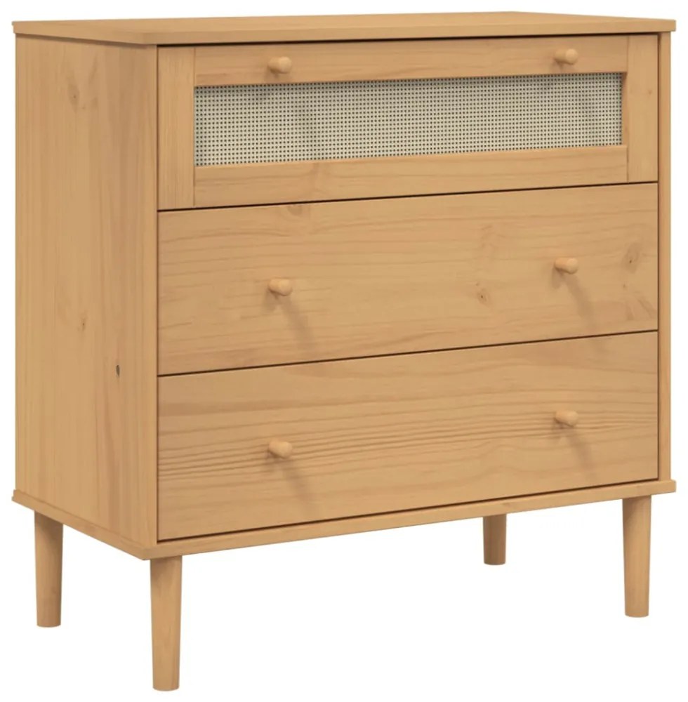 SENJA barna rattan hatású tömör fenyőfa komód 80 x 40 x 80 cm