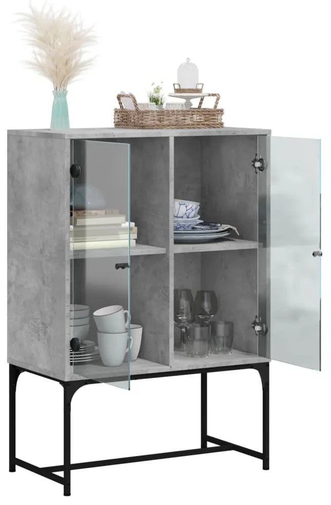 betonszürke kisszekrény üvegajtókkal 69x37x100 cm