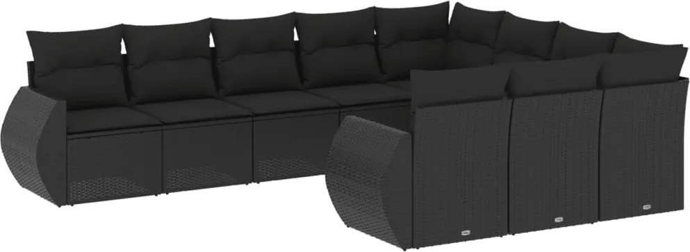 vidaXL 10 részes fekete polyrattan kerti ülőgarnitúra párnákkal