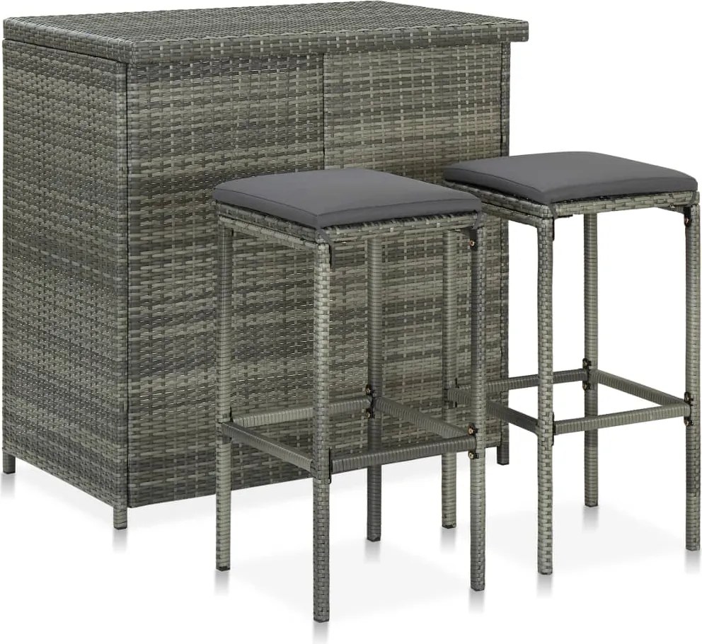 vidaXL 3 részes szürke polyrattan bárszett