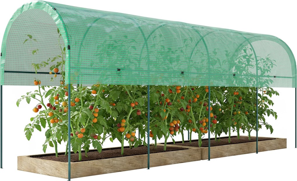 Outsunny téli fólia üvegház íves tetővel — acél váz és talajleszorítók, 400 x 120 x 170 cm | Aosom