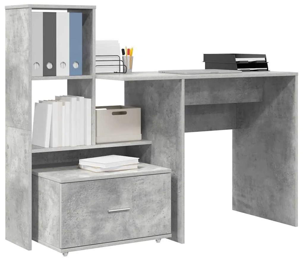 Asztal fiókkal Beton szürke 131.5 x 50 x 106.5 cm Faanyag