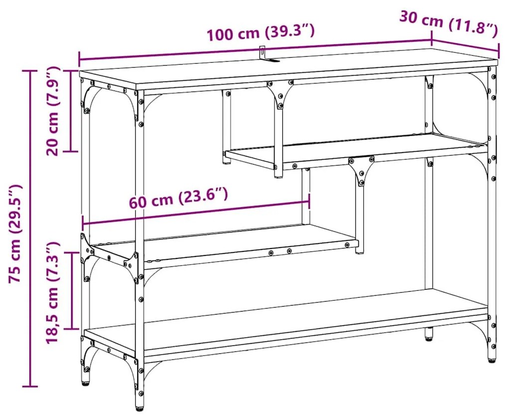 Konzolasztal polcokkal Régi fa 100 x 30 x 75 cm Faanyag