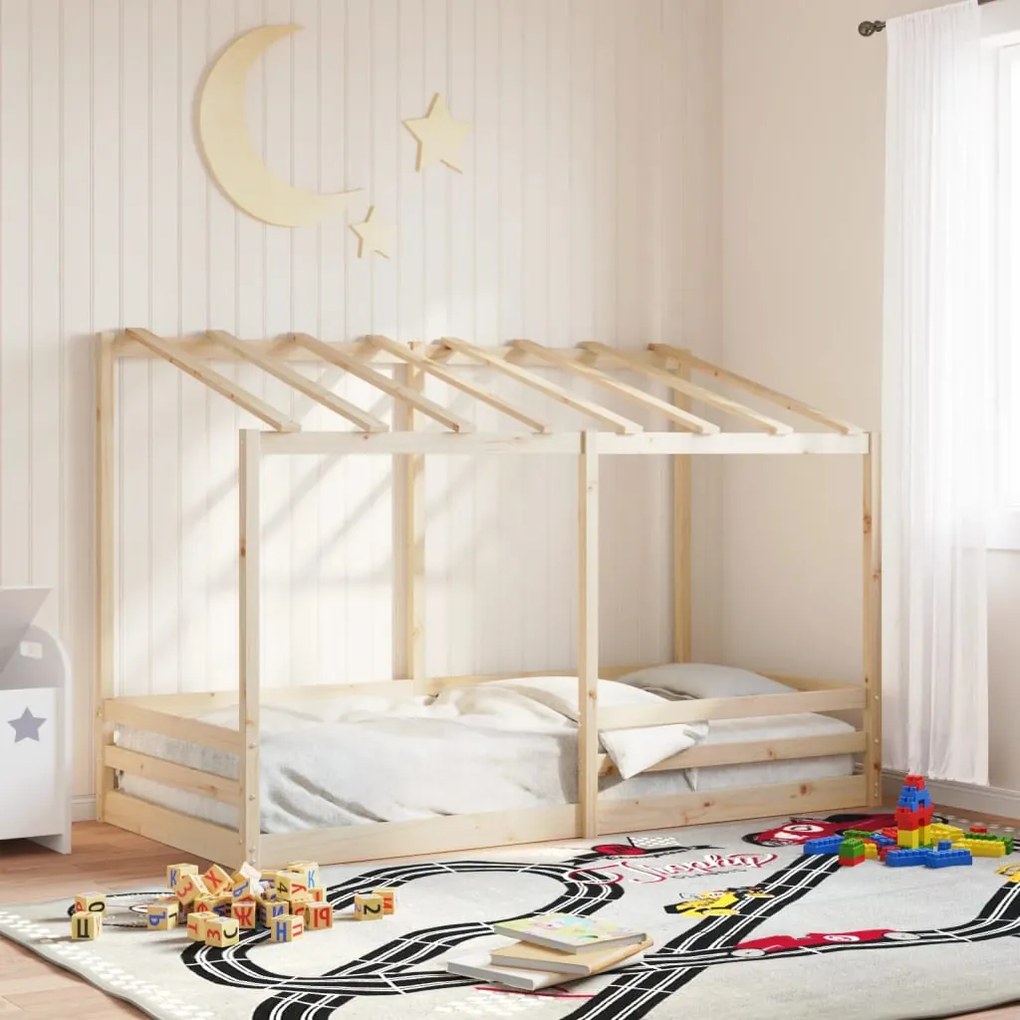 tömör fenyőfa gyerekágy tetővel 80 x 200 cm