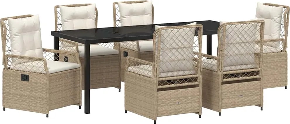 vidaXL Kert étkező szett 7 pcs Beige és Krémszínű polirattan