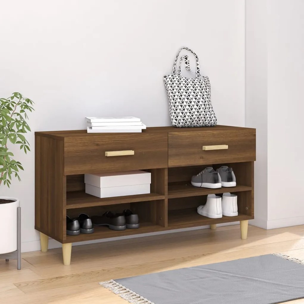 barna tölgyszínű szerelt fa cipősszekrény 102 x 35 x 55 cm