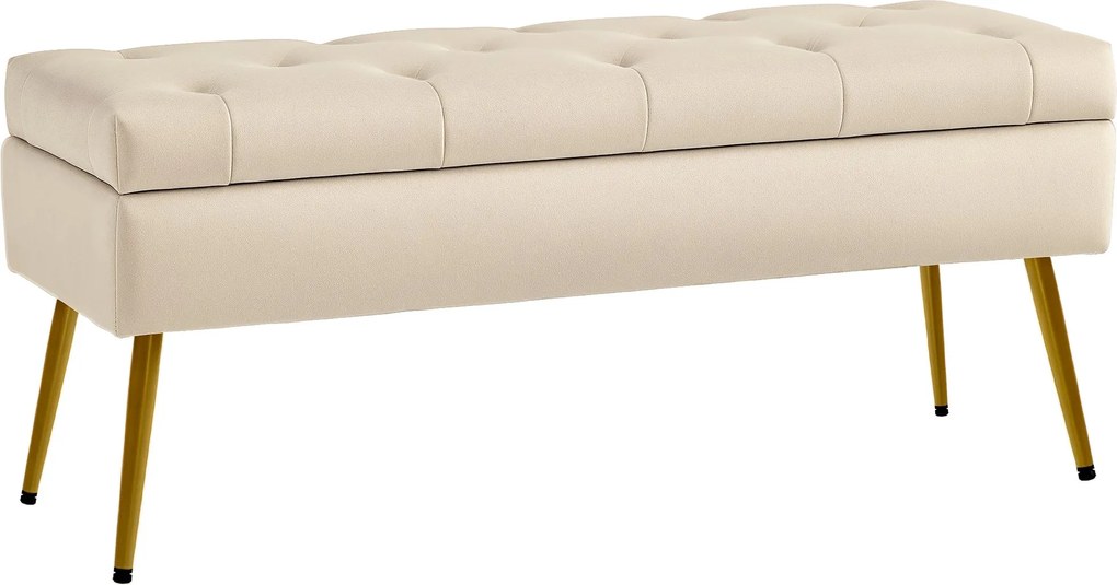 HOMCOM Tároló Pad Szülelt Üléssel, Fedeles Otthon, Ágy Pad Velúr Hatással, 102 x 35 x 43 cm Beigében | Aosom