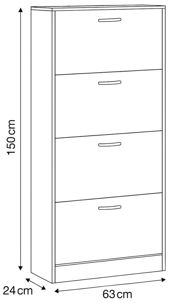 Dulap pentru pantofi, 4 compartimente, decor stejar, MDF