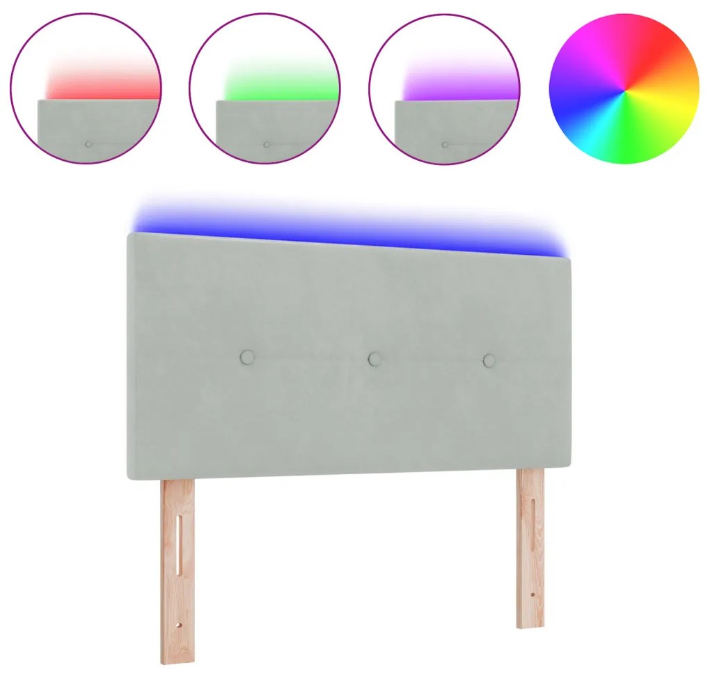 Fejtámla LED -es lámpákkal Világosszürke 100 cm Bársony