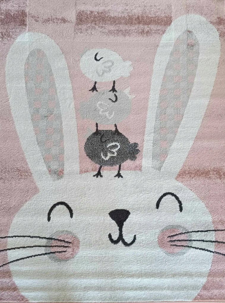 Gyerekszőnyeg 160x220cm, rózsaszín-krém nyuszi puha szőrrel