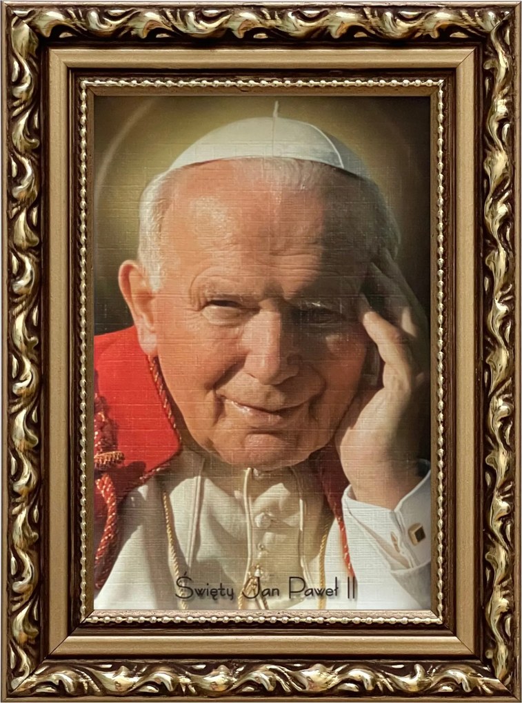 Vászonkép 19x14 Szent II. János Pál Pápa Arany Díszített Fa Keret