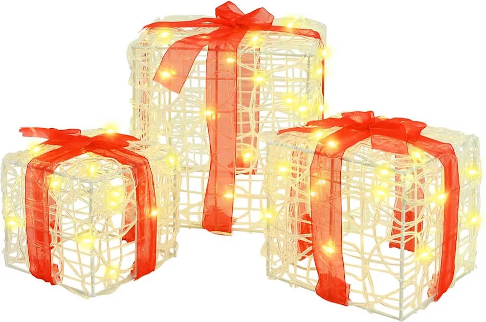 vidaXL Ajándékdoboz 60 LED-del 3 pcs Meleg fehér 20 x 20 x 20 cm Akril