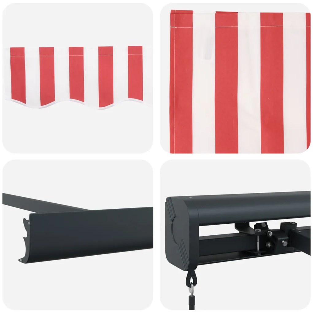 Kézi Behúzható Napellenző Piros-fehér Csíkkal 350x250 cm