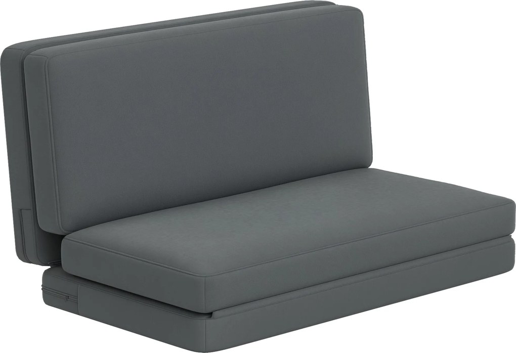 HOMCOM 3 az 1-ben Összecsukható Padló Kanapéágy Velúr-Szerű Huzattal, Párnázott Kanapéágy 240 kg Teherbírással, Hálószobába és Nappaliba, Sötétszürke