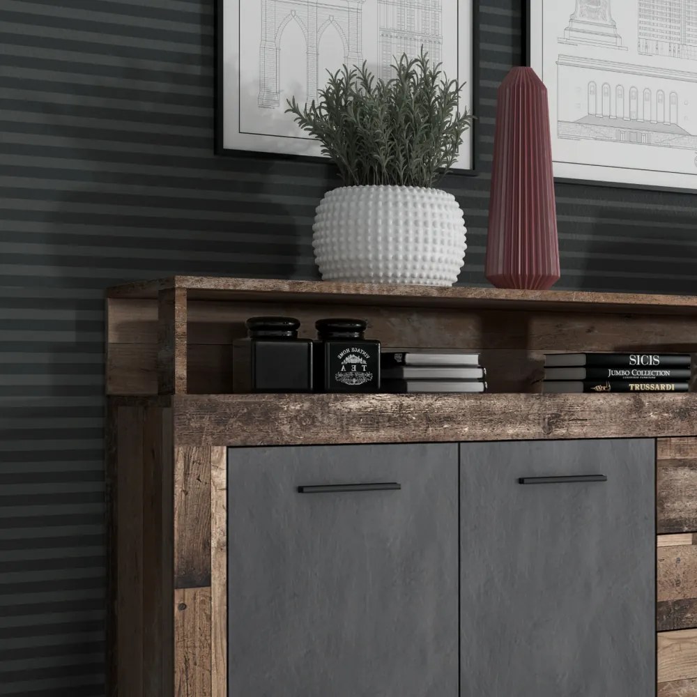 Kombinált komód, old star dark sötét tölgy/ grafit, LUNYSA