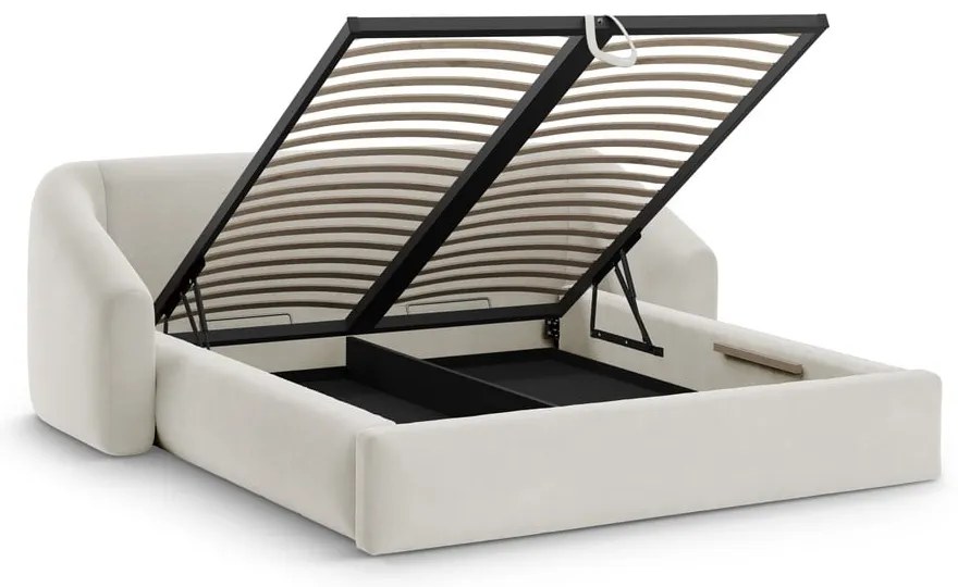 Bézs kárpitozott ágyneműtartós franciaágy ágyráccsal 180x200 cm Campi – Cosmopolitan Design