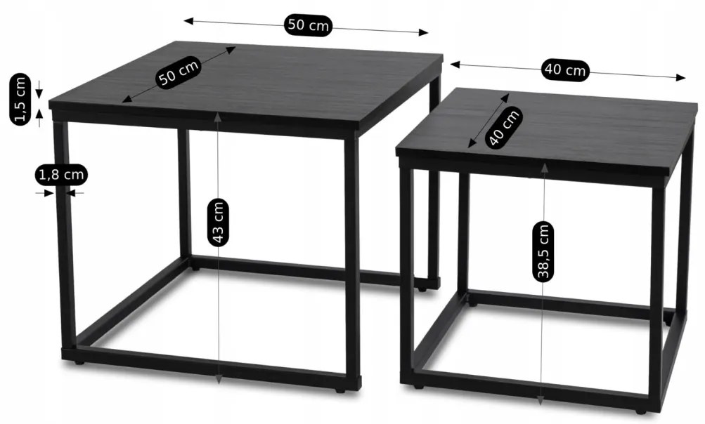 Dohányzóasztal szett. TEVET Fekete színben.