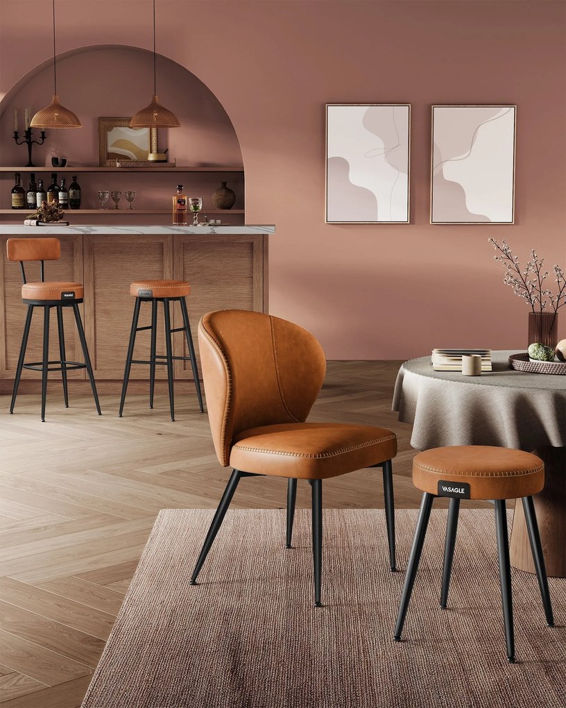 EKHO kollekció - Bárszékek 2 db forgó bárszék háttámlával műbőr varrással, karamellbarna