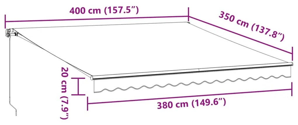 antracitszürke-fehér kézzel kihúzható napellenző 400 x 350 cm