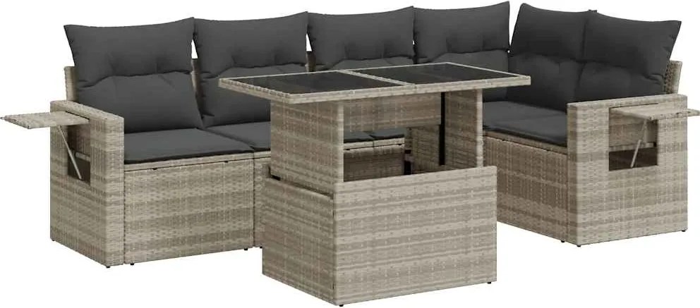 vidaXL 6 részes világosszürke polyrattan kerti ülőgarnitúra párnákkal