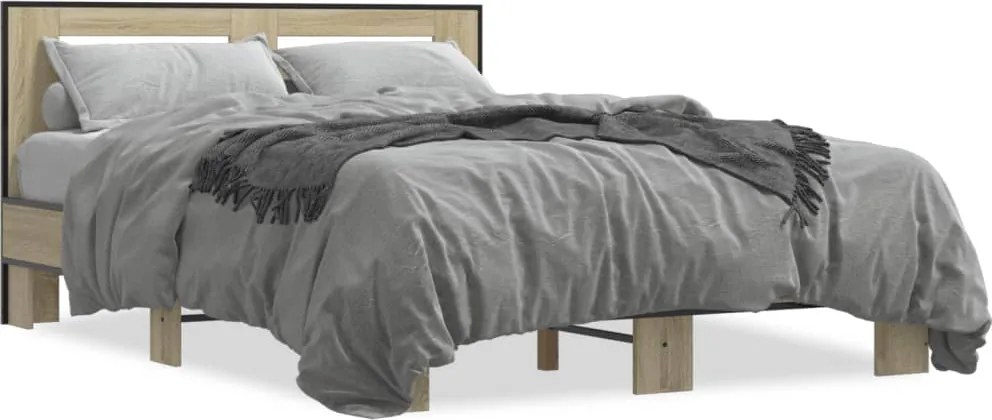 vidaXL sonoma tölgyszínű szerelt fa és fém ágykeret 120 x 200 cm