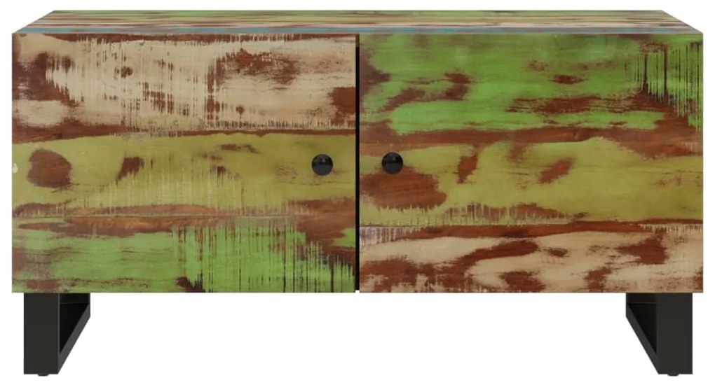 Tömör újrahasznosított és szerelt fa dohányzóasztal 80x50x40 cm