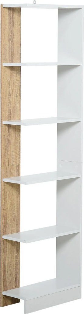 HOMCOM Tárolókönyvespolc 5 Polccal, Többcélú Könyvespolc Tanulmányi Irodához Emelt Alappal, Elegáns Dizájn 45x21x170 cm Fehér és Tölgy | Aosom