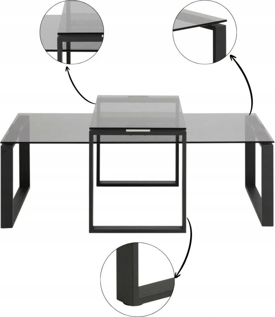 Katrine Dohányzóasztal Készlet téglalap alakú üveg asztal loft nappali